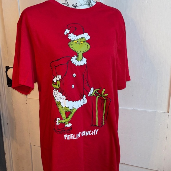 Dr. Seuss Tops - Grinch Christmas Holiday Party Red Graphic T-shirt Size Medium New Unisex M